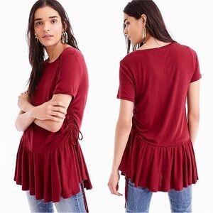 J Crew ruched peplum tunic burgundy
